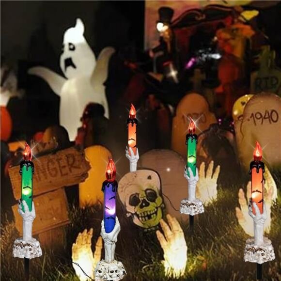 Halloween Decorations, 5 Pack Skull Candle Lights with Stakes, Battery Operated - Picture 4 of 8